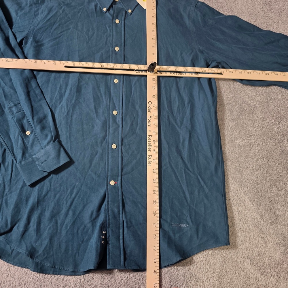 Daniel Cremieux Mens L Button Down Teal Blue Silk Cotton Tailored Fit Shirt - Picture 2 of 8